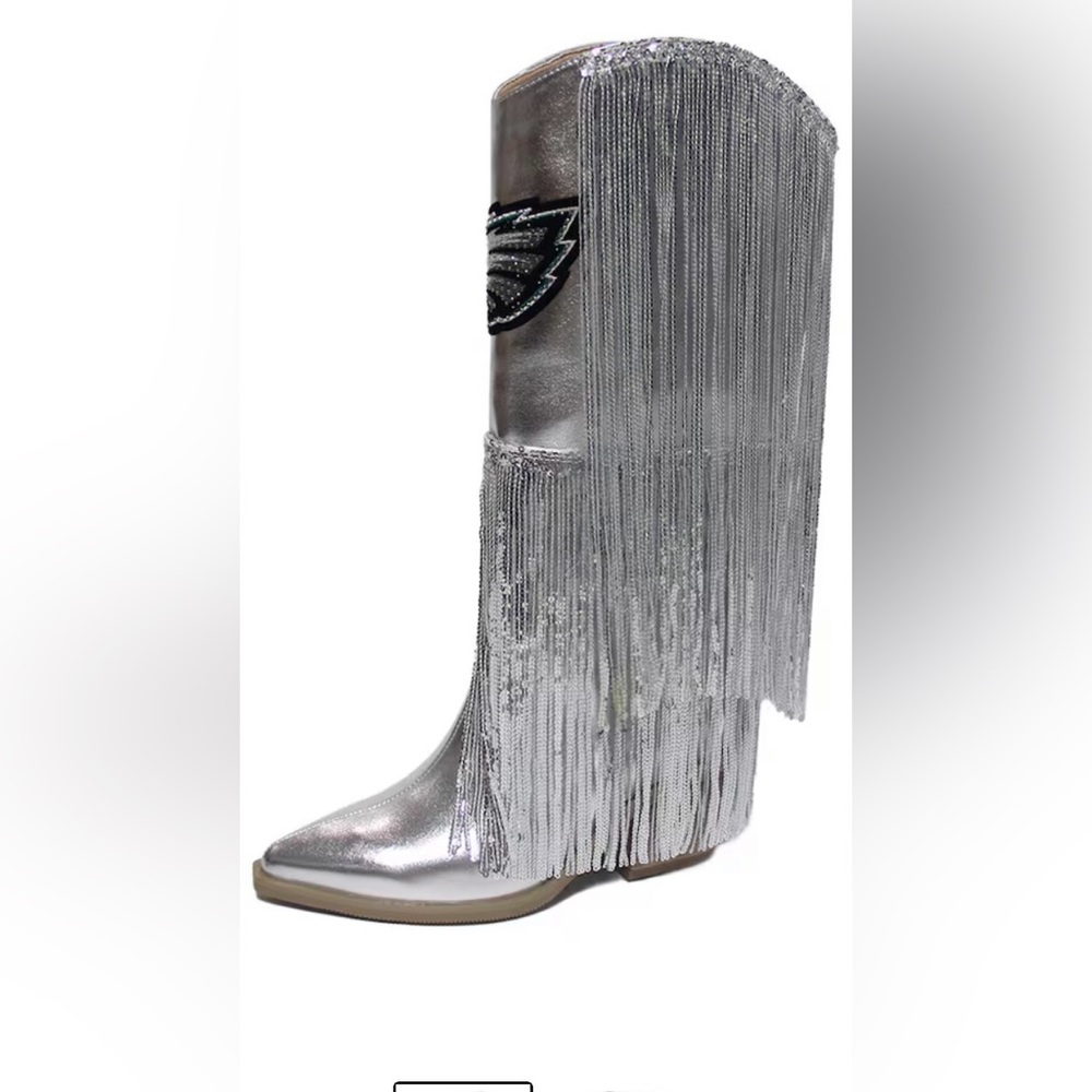 Silver Fringe Women's Boots Eagles logo